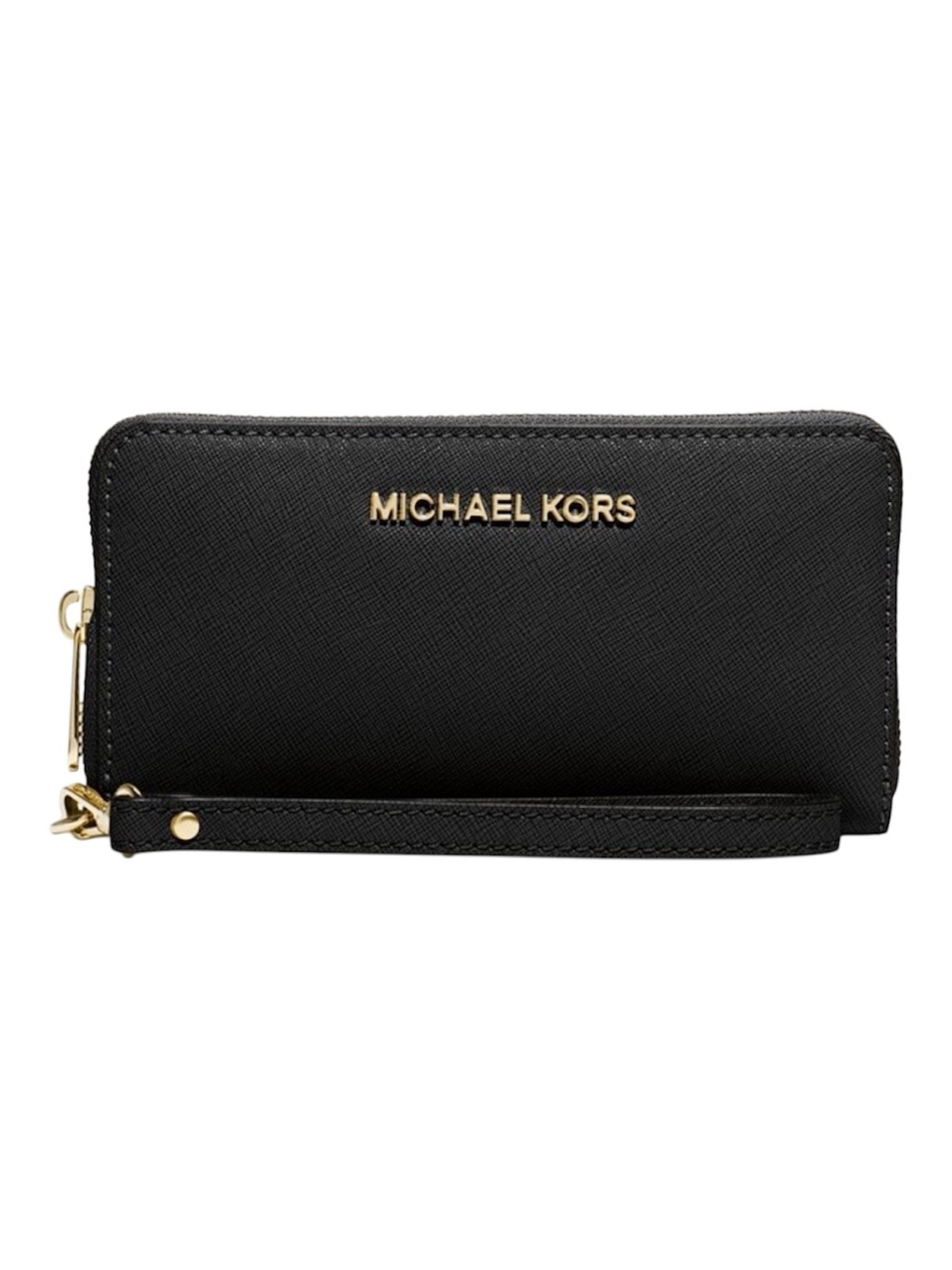 NWOT Michael Kors - Jet Set Tech Wallet Wrislet, Black Saffiano Leather + Gold